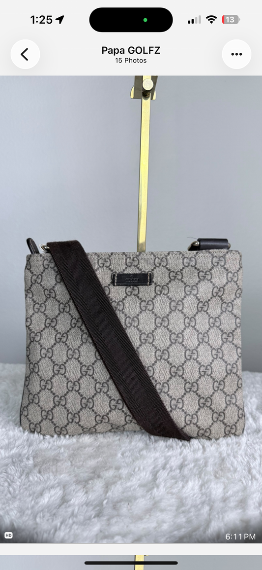 GUCCI Flat Small GG Supreme Coated canvas Brown messenger