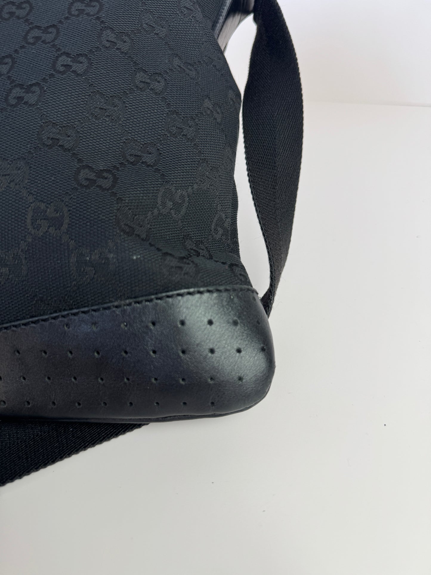 GUCCI Front pocket Messenger GG Canvas with Perforated Leather medium