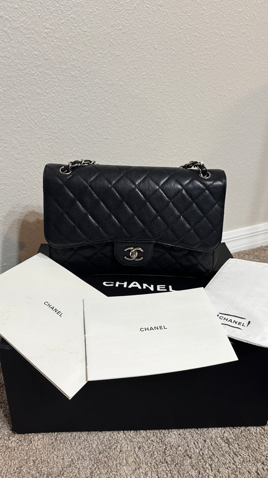 Chanel Classic Double Flap Jumbo Caviar Silver hardware Black
