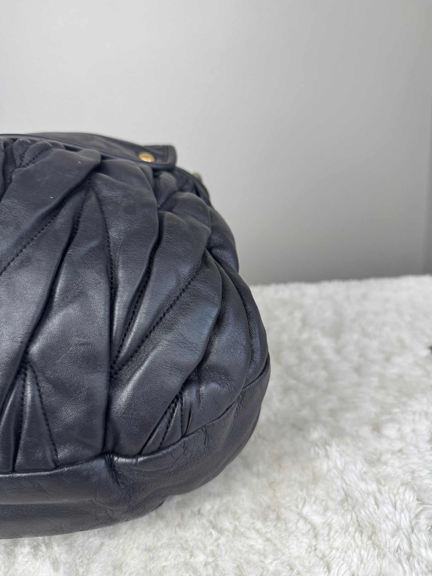 MIU MIU Nappa Matelasse Coffer Hobo Black
