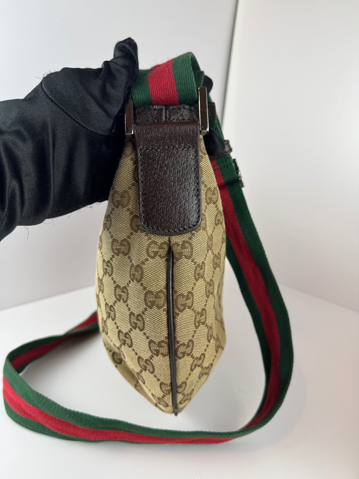 GUCCI Web Stripe Halfmoon GG Canvas Brown