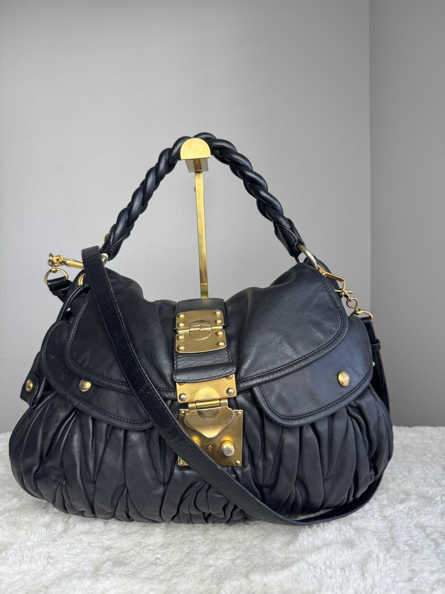 MIU MIU Nappa Matelasse Coffer Hobo Black