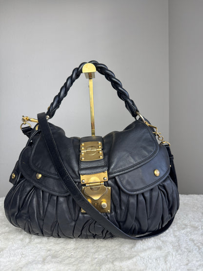 MIU MIU Nappa Matelasse Coffer Hobo Black