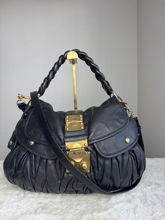 MIU MIU Nappa Matelasse Coffer Hobo Black