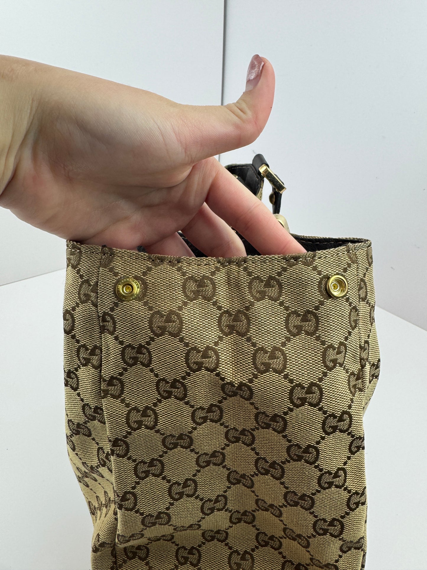 GUCCI Web Tote New Ladies Monogram Dark Brown