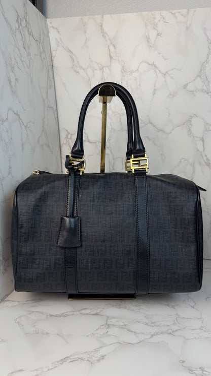 Fendi Zucca Canvas Leather Trim Boston