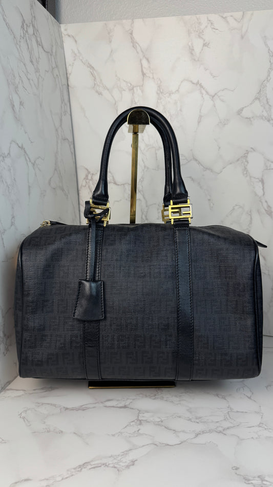 Fendi Zucca Canvas Leather Trim Boston