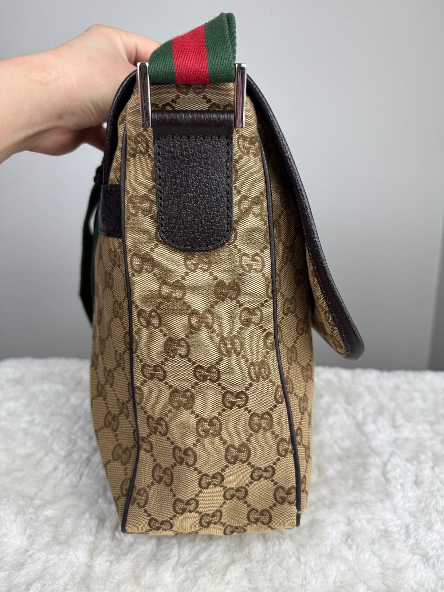 GUCCI Web Strap Messenger GG Canvas Brown