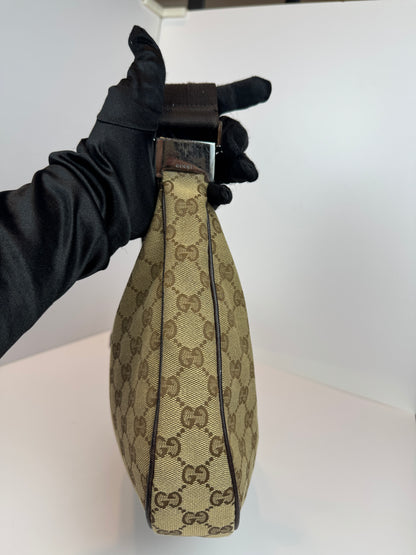 GUCCI Hobo Halfmoon Double Button GG Canvas Brown