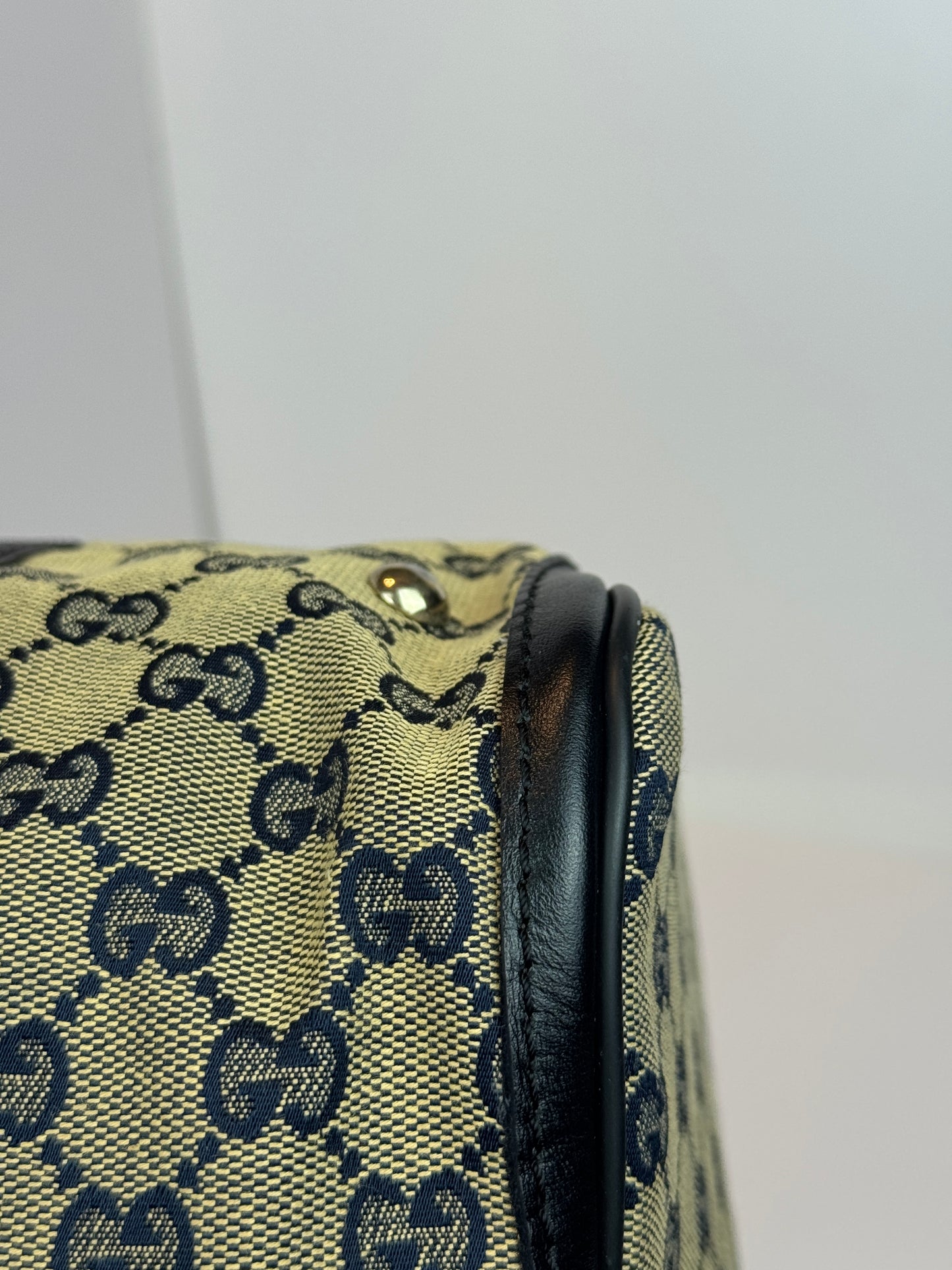 GUCCI Web Boston Navy Blue GG Canvas with strap