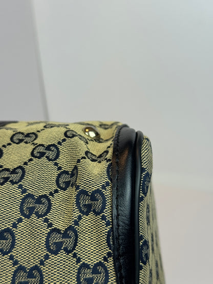 GUCCI Web Boston Navy Blue GG Canvas with strap