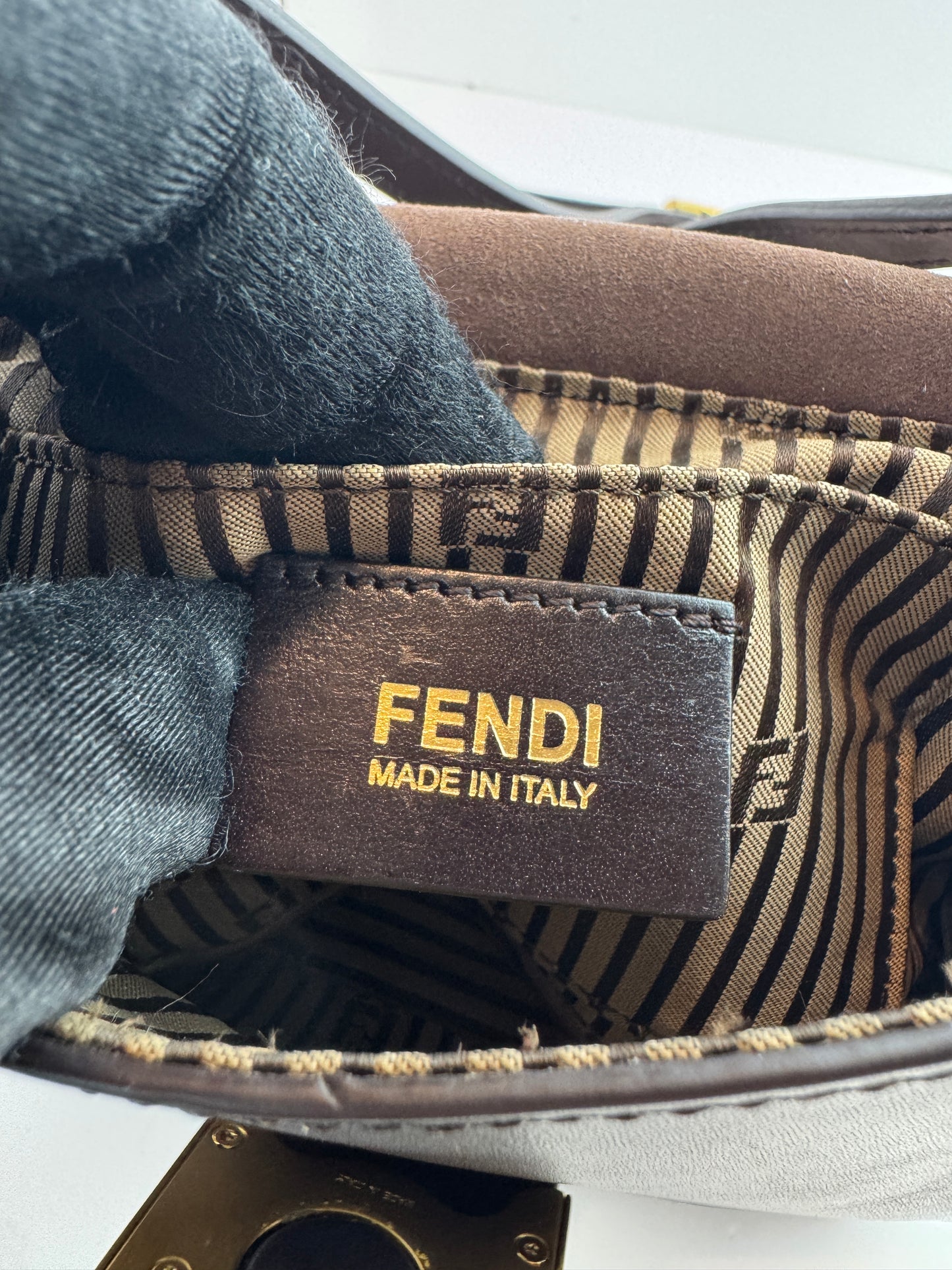 Fendi Vitello Elite Small Chameleon Crossbody Dark Brown