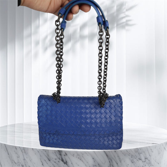 Bottega Veneta Nappa Intrecciato Large Olimpa Bag Blue