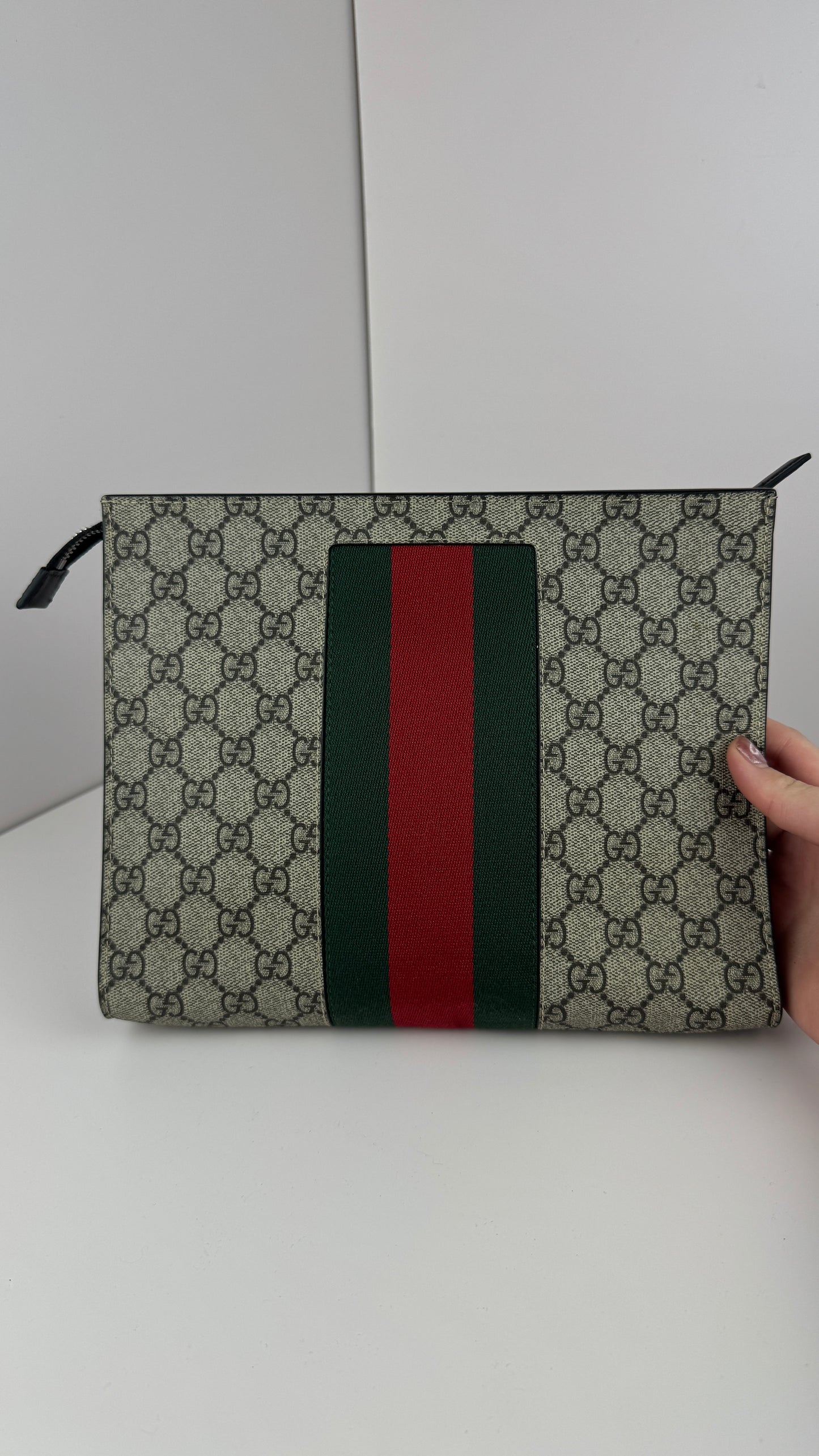 Gucci Clutch GG Supreme Pouch Web Ophiadia Dark