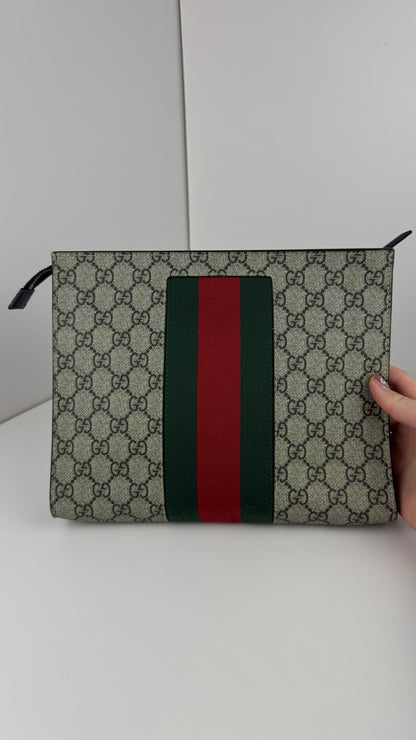 Gucci Clutch GG Supreme Pouch Web Ophiadia Dark
