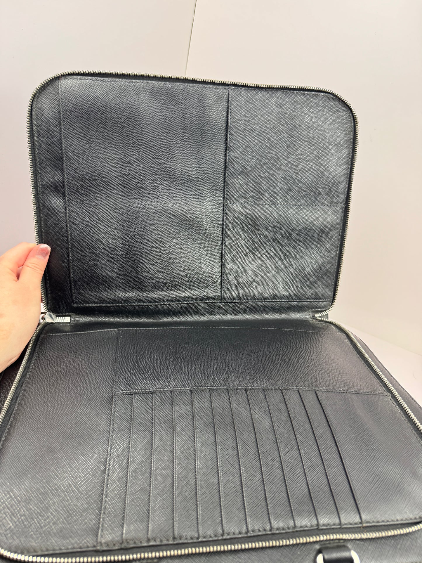 Prada Saffiano Business Briefcase two tone Black& Blue