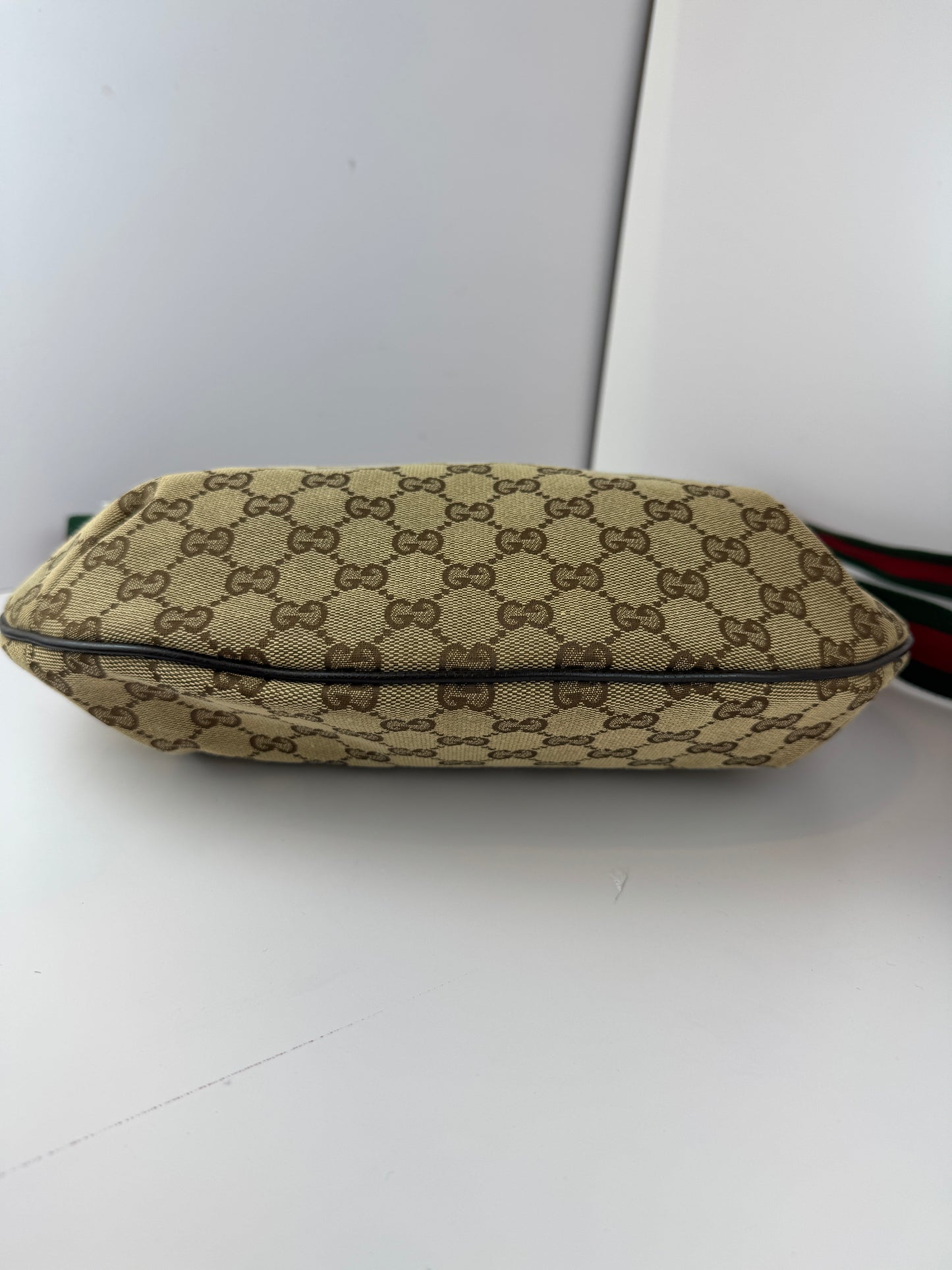 GUCCI Web Stripe Halfmoon GG Canvas Brown