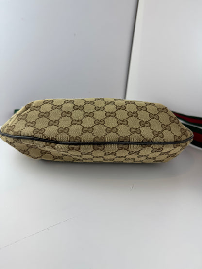 GUCCI Web Stripe Halfmoon GG Canvas Brown