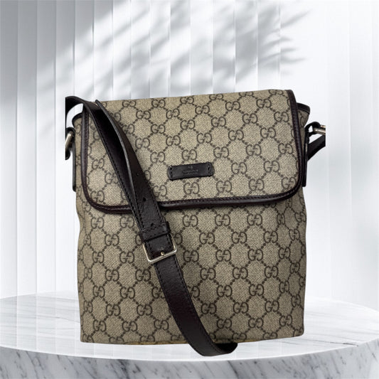 Gucci Flap Messenger Coated Canvas Monogram Brown