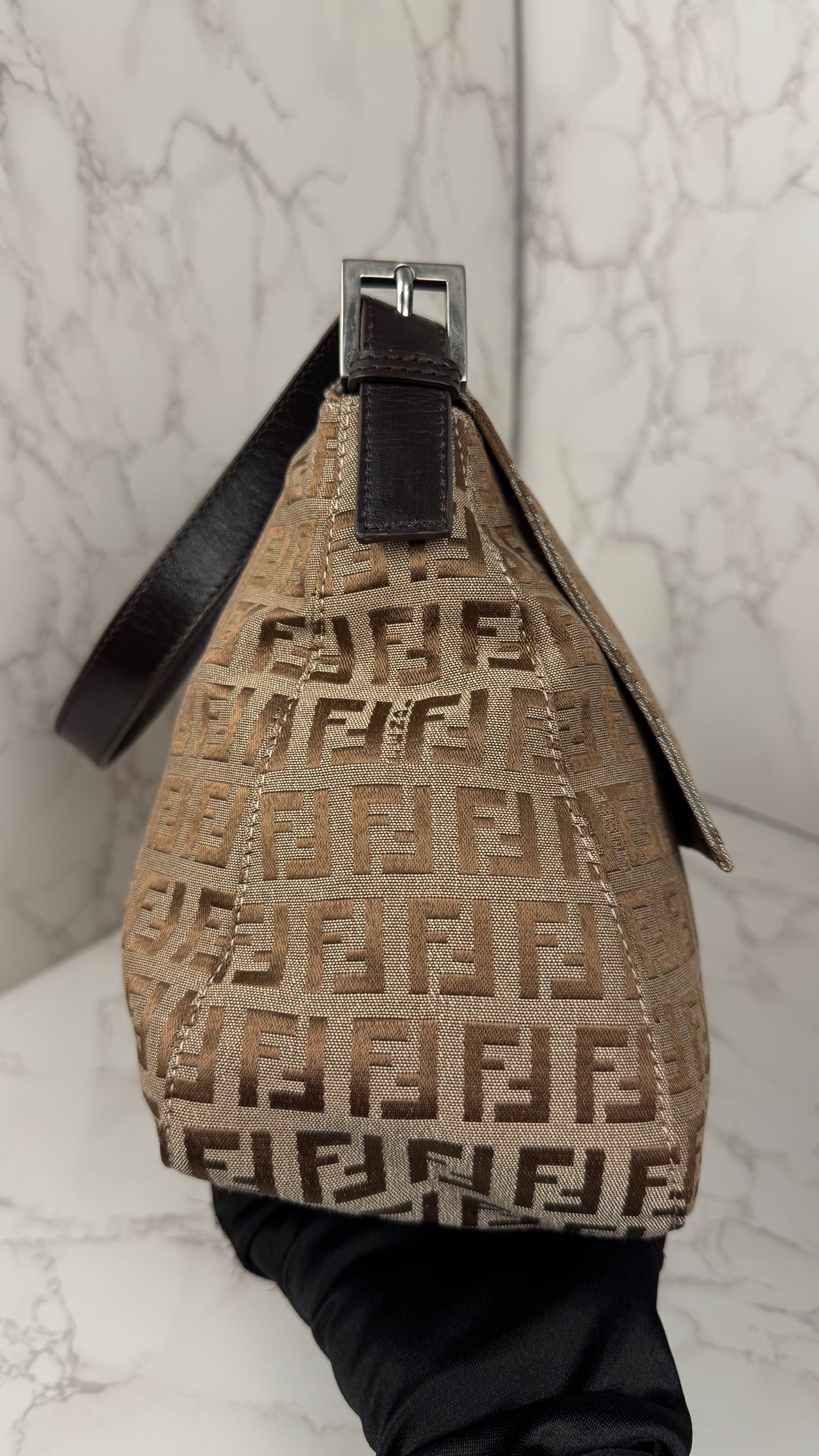 Fendi Mama Baguette Zucca FF Canvas Shoulder Bag Brown