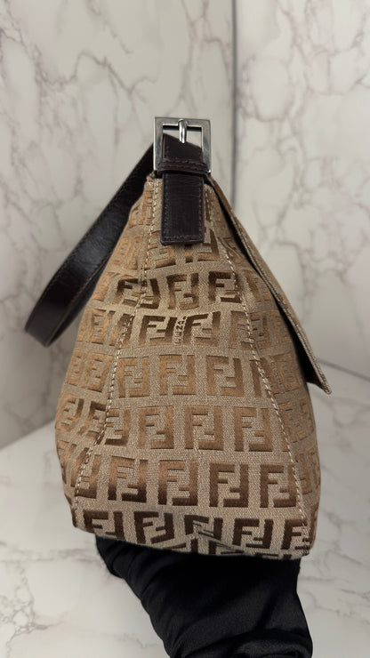 Fendi Mama Baguette Zucca FF Canvas Shoulder Bag Brown