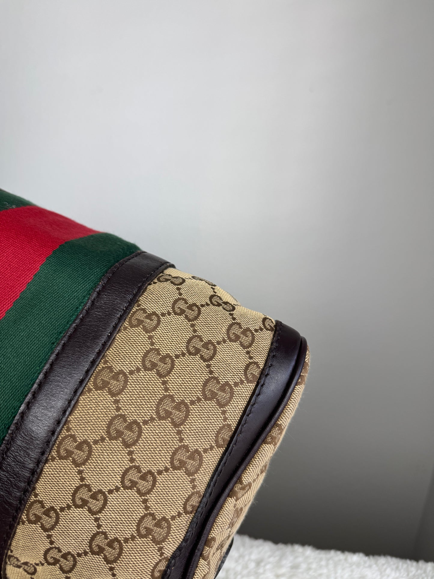 GUCCI Web Boston GG Canvas With strap Brown
