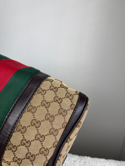 GUCCI Web Boston GG Canvas With strap Brown