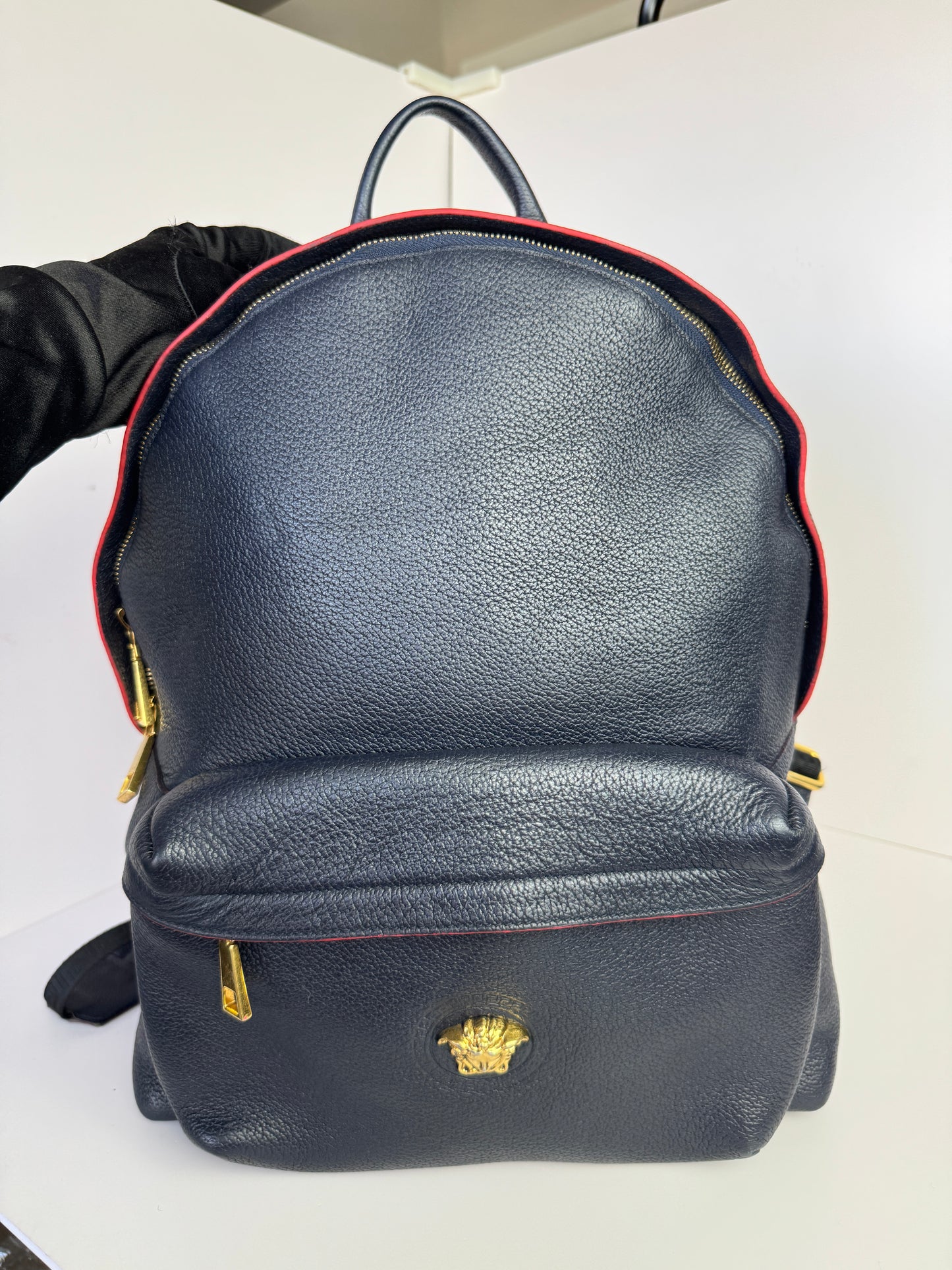 VERSACE La Medusa Backpack in Navy Leather