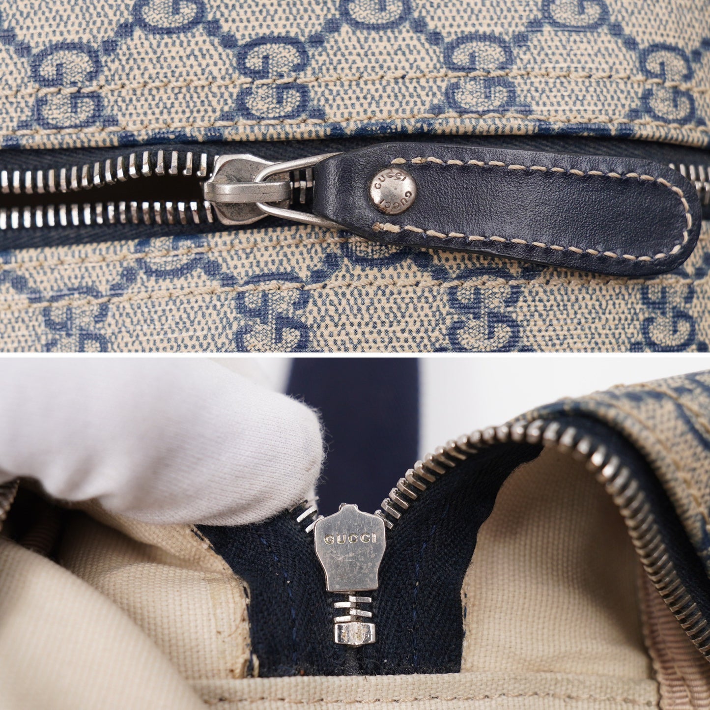 Gucci Front Zip Large Messenger Navy