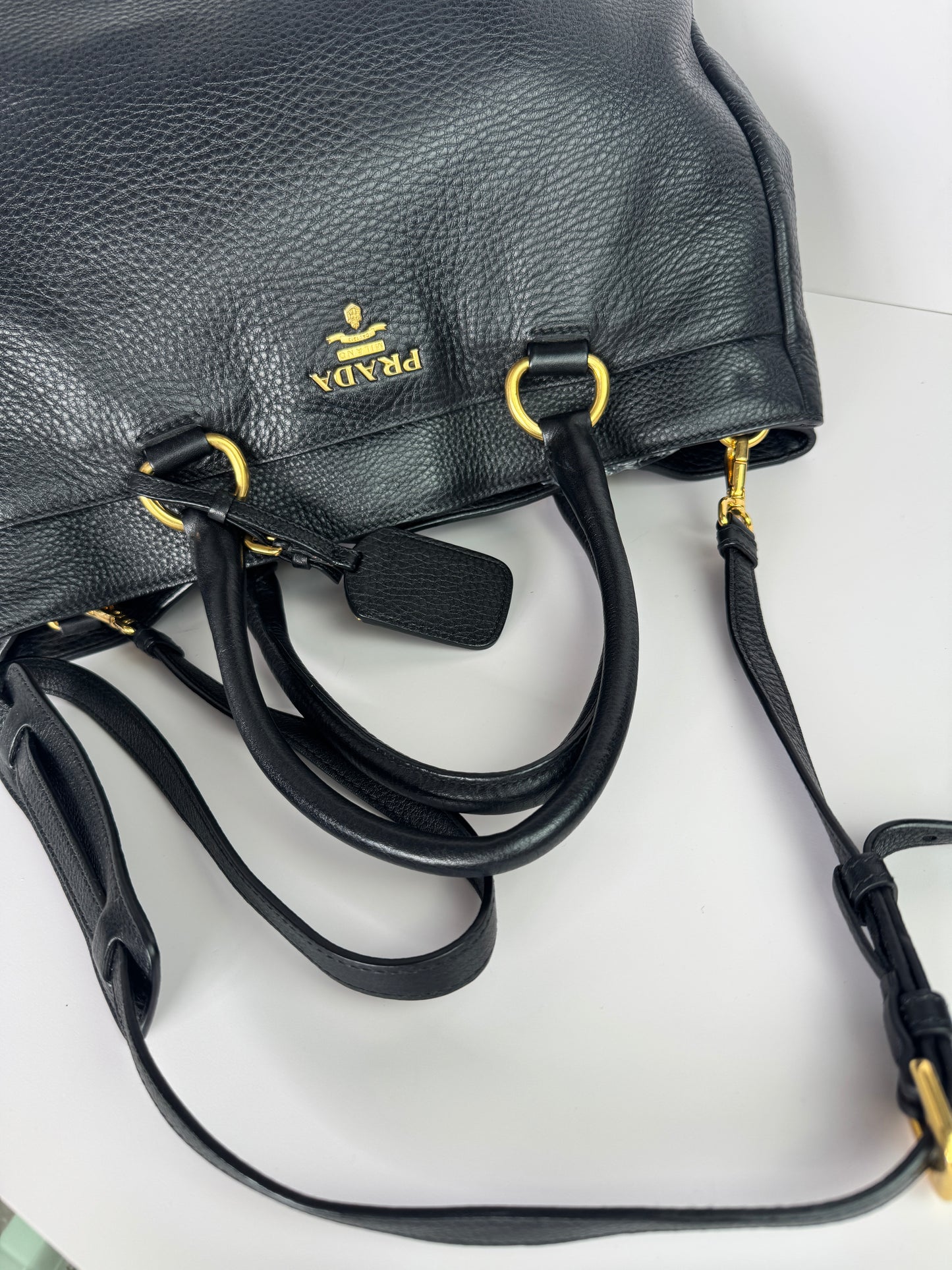 PRADA Vitello Daino Double Pocket Leather Black