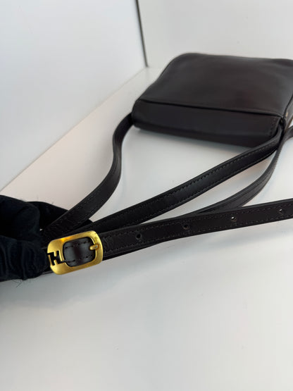 Fendi Vitello Elite Small Chameleon Crossbody Dark Brown