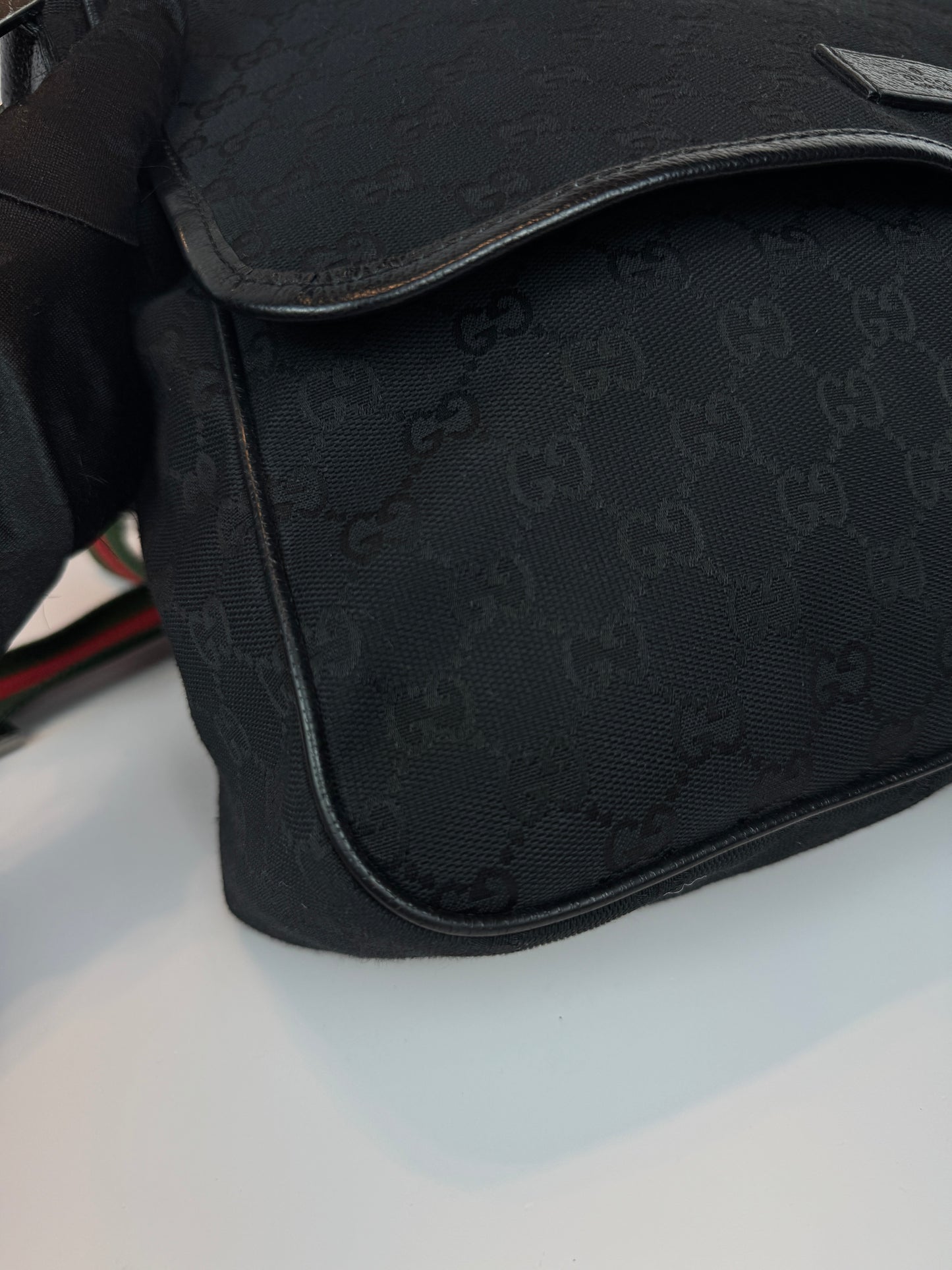 GUCCI Web Flap Messenger GG Canvas Black