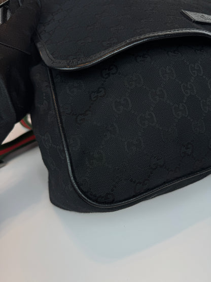 GUCCI Web Flap Messenger GG Canvas Black