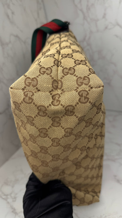 Gucci Flat  Crossbody GG Canvas Web Strap Brown