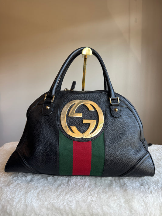 Gucci Web Pebbed Leather Blonde Bowler