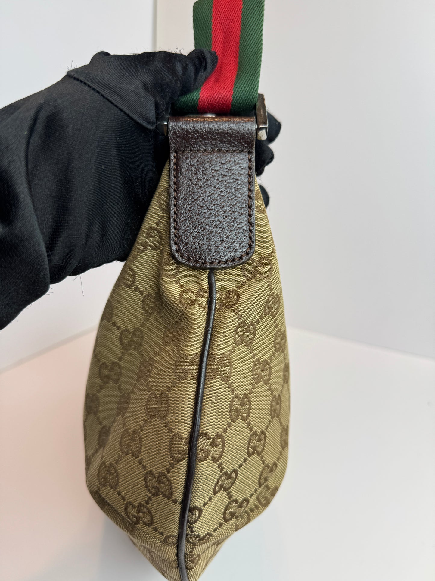 GUCCI Web Halfmoon GG Canvas Brown