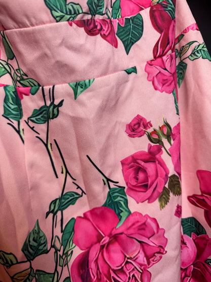 D12👗Pink Floral Organza Ruffle Dress – Pre-Owned (All Sales Final) 🌸✨