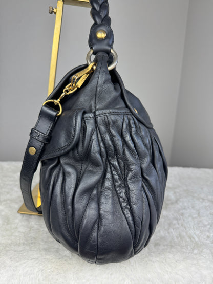 MIU MIU Nappa Matelasse Coffer Hobo Black