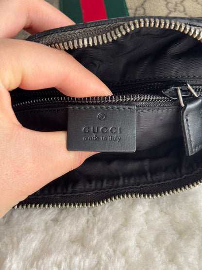 GUCCI Web Flat Mini Crossbody GG Supreme Coated Canvas Black