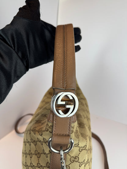 GUCCI Miss GG Hobo GG Canvas with Leather Brown