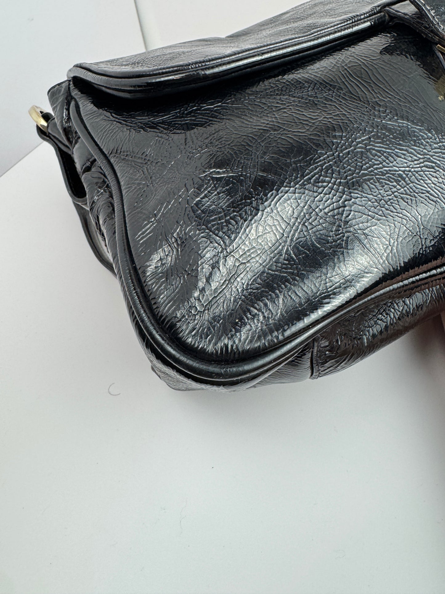 FENDI Patent Fly Shoulder Bag Black