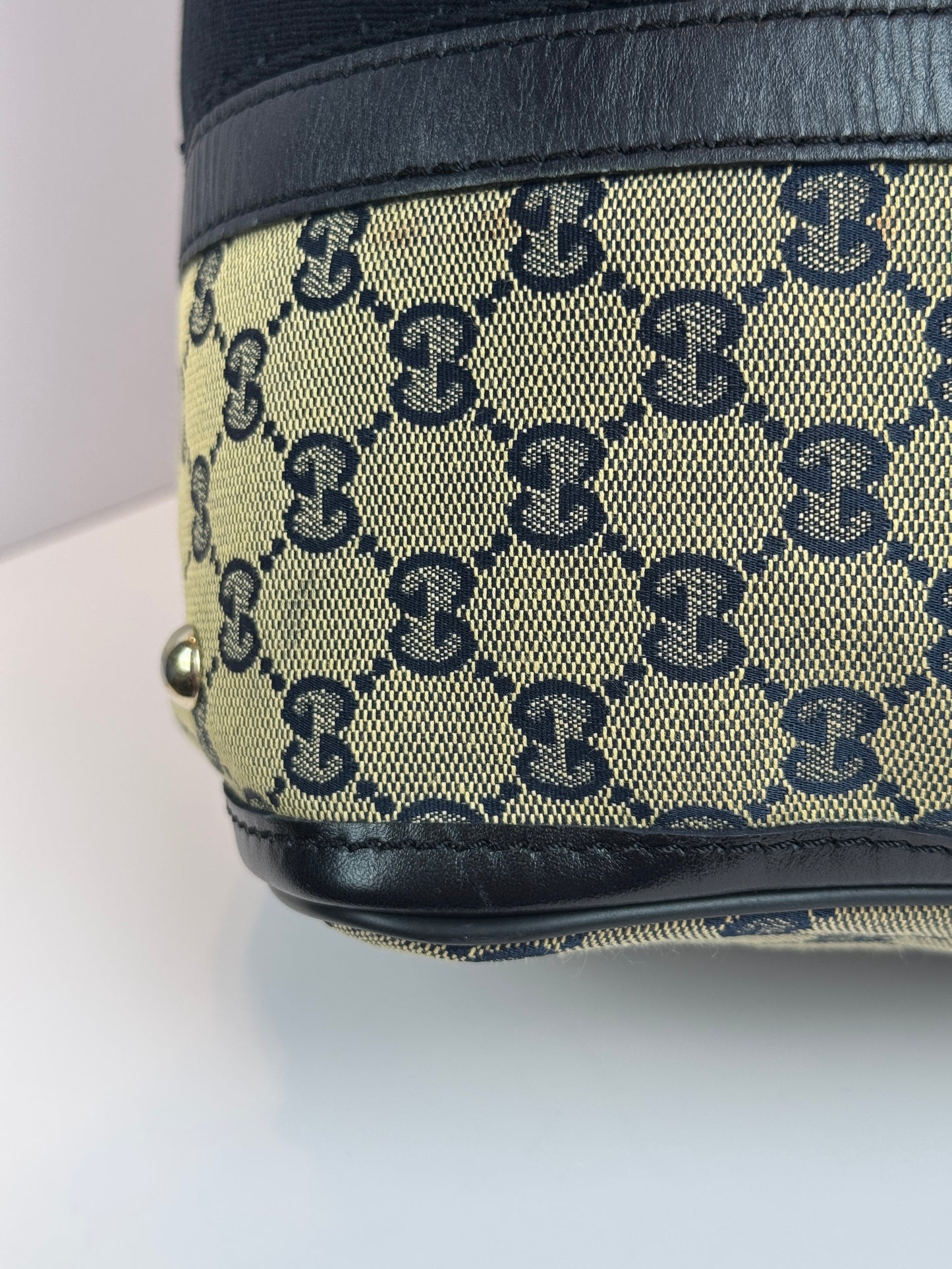 GUCCI Web Boston Navy Blue GG Canvas with strap