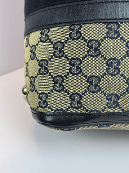 GUCCI Web Boston Navy Blue GG Canvas with strap