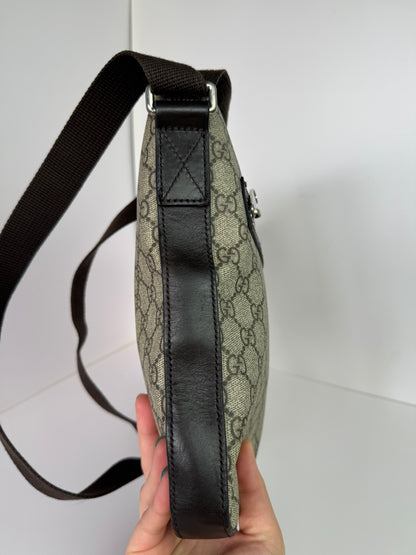 Gucci Front Zip Messenger Dark Brown GG Coated Canvas