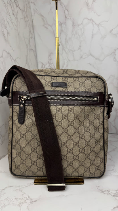 Gucci Front Zip Messenger Coated Canvas Brown