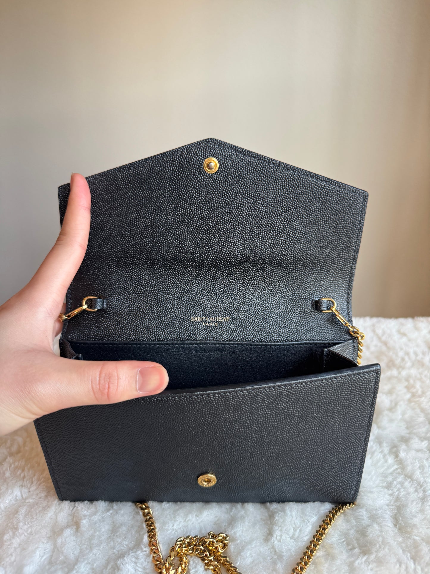 SAINT LAURENT Uptown Chain Wallet Caviar Leather bLack