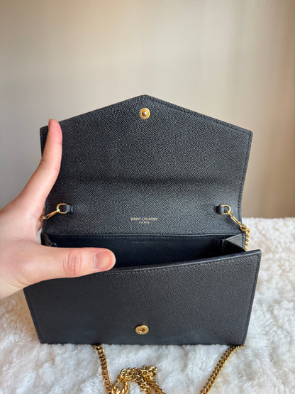 SAINT LAURENT Uptown Chain Wallet Caviar Leather bLack