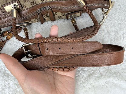 GUCCI Bella GG Canvas Handbag Brown