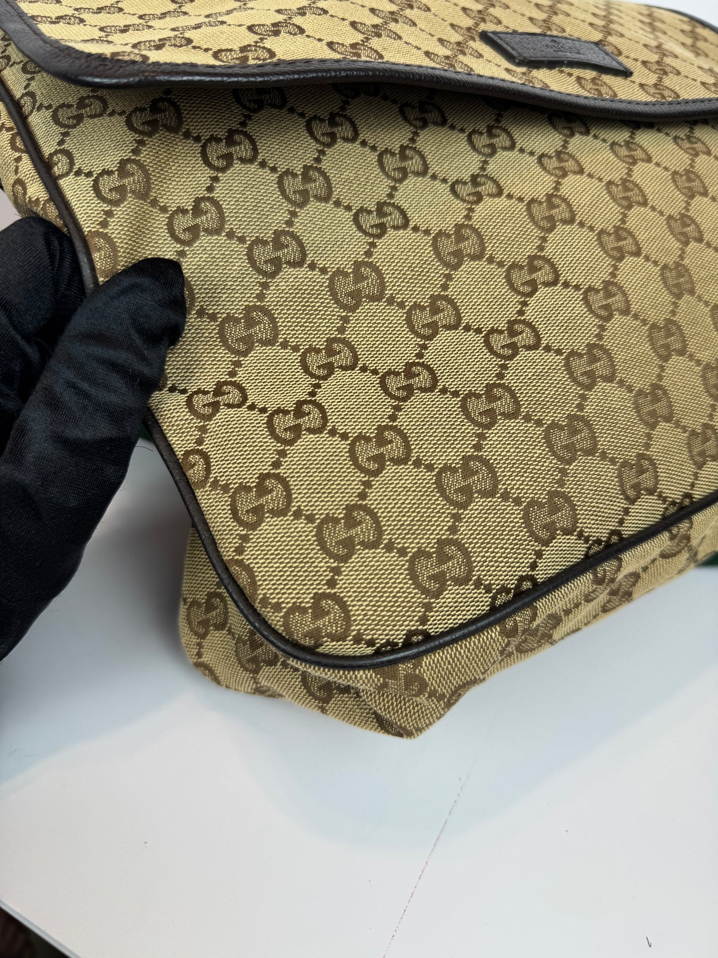 GUCCI Web Flap messenger GG Canvas Brown