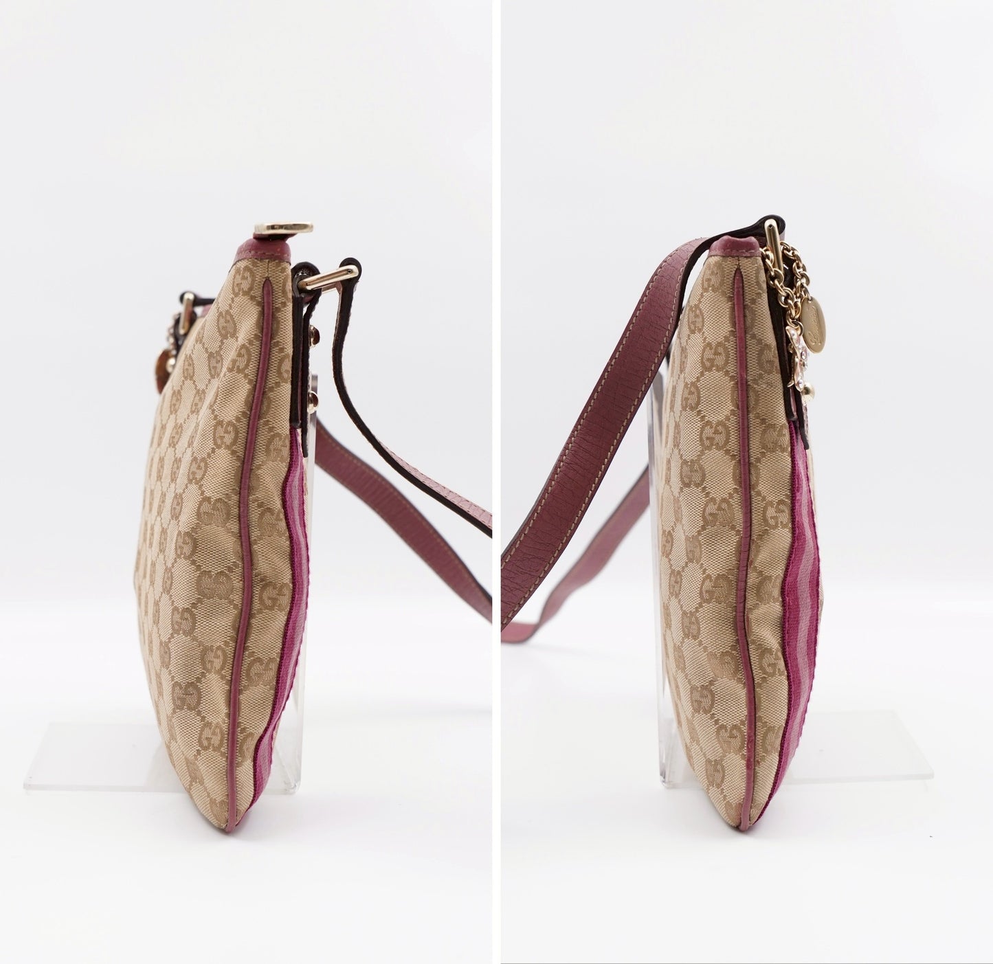 Gucci web Flat Crossbody pink